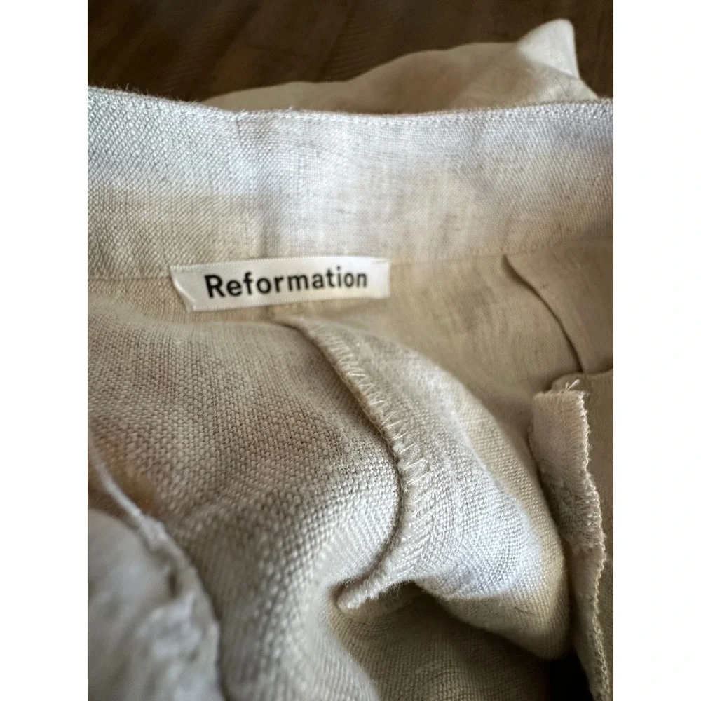 Reformation Mason Linen Pants in 100% Linen Oatmeal - Size 2P Petite